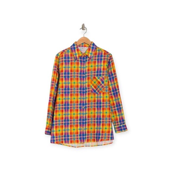 Oversized Rainbow Plaid Button-Up Dad Shirt XL by WeWoreWhat - Picture 2 of 11